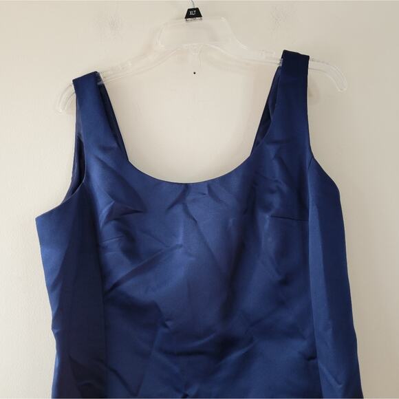 Kay Unger Longline Double Breasted Belted Jacket & Dress Set Navy Satin 14 - Picture 10 of 12